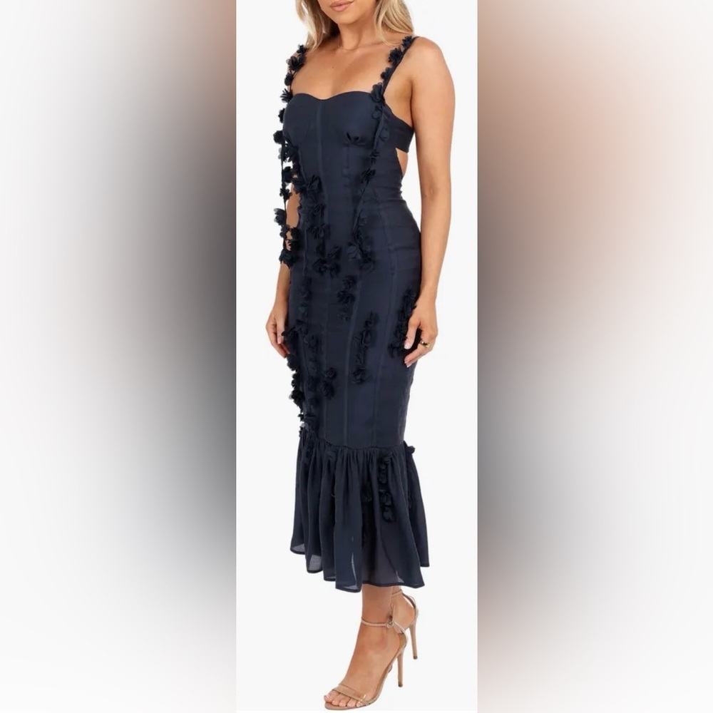 NEW PETAL & PUP Posedly Rosette Mermaid navy  Midi Dress sz M - Picture 6 of 12